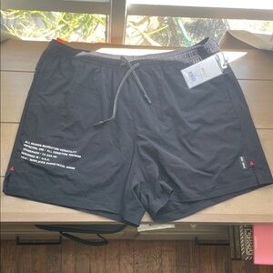 ASRV Men's Black Athletic Shorts with Gray Drawcord and Small Orange Accents